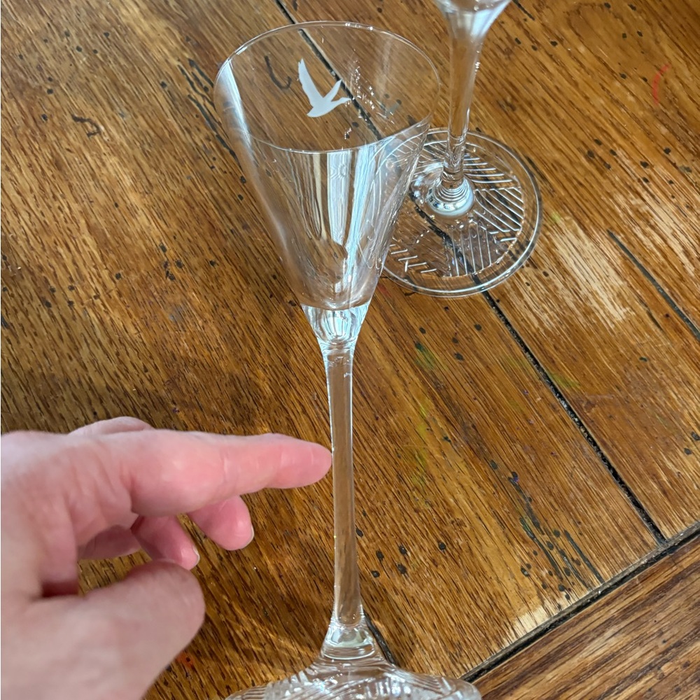 G.Goose Vodka Etched Crystal Martini Glasses w/crosshatch bottom- Limit Edition